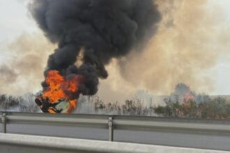 accident pe autostrada a1 bucuresti pitesti pe sensul spre capitala o masina a luat foc 68bc388bf3fea